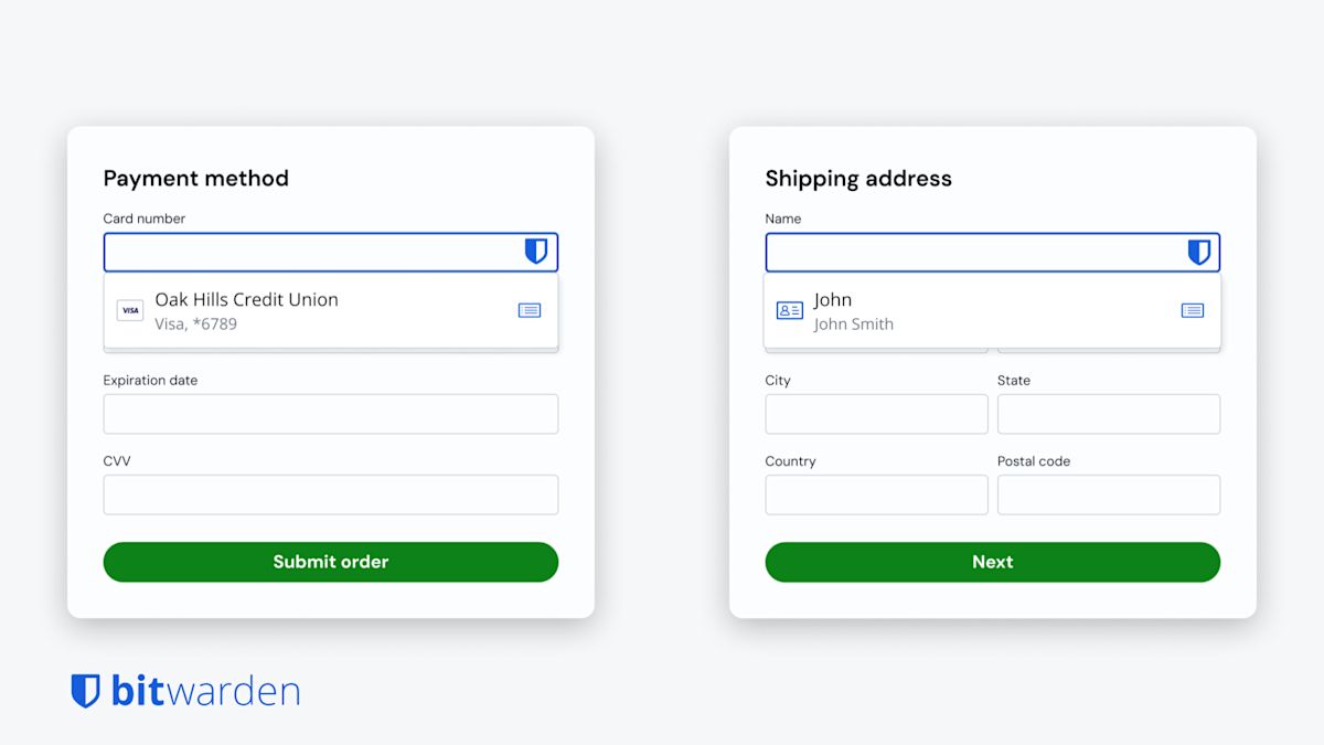 Les mises à jour du menu de remplissage automatique de Bitwarden incluent les cartes de crédit et les identités.